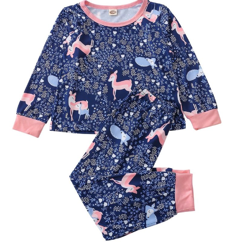 Småbørn Piger Pyjamas Sæt Hjorte Print Rundhals Langærmede Bukser 2stk