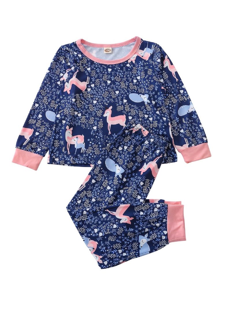 Småbørn Piger Pyjamas Sæt Hjorte Print Rundhals Langærmede Bukser 2stk