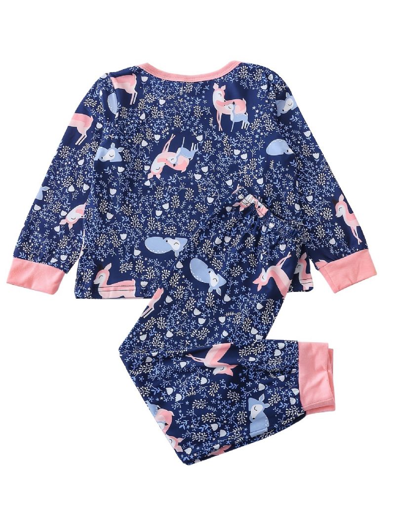 Småbørn Piger Pyjamas Sæt Hjorte Print Rundhals Langærmede Bukser 2stk