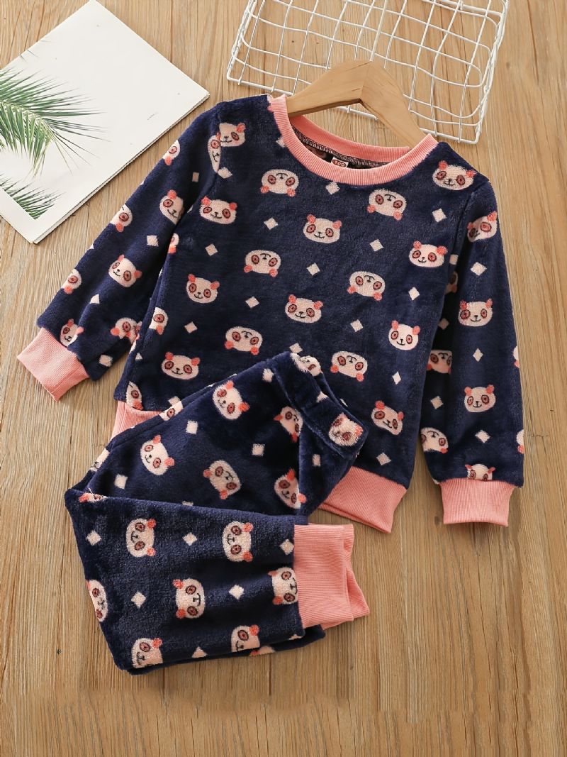 Småbørns Babypyjamas Familieoutfit Sødt Bjørneprint Med Rund Hals Og Langærmet Top Og Bukser Sæt Til Piger Børnetøj