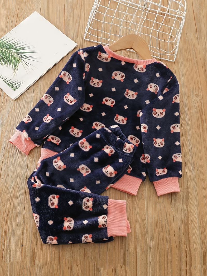 Småbørns Babypyjamas Familieoutfit Sødt Bjørneprint Med Rund Hals Og Langærmet Top Og Bukser Sæt Til Piger Børnetøj