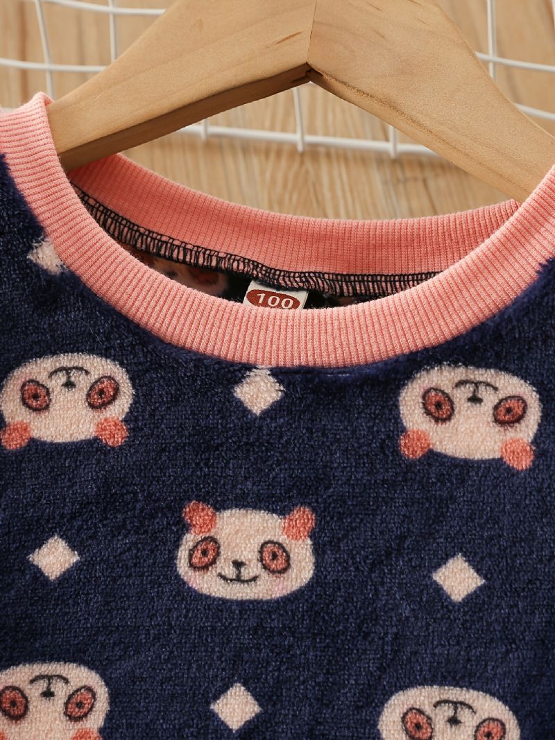 Småbørns Babypyjamas Familieoutfit Sødt Bjørneprint Med Rund Hals Og Langærmet Top Og Bukser Sæt Til Piger Børnetøj