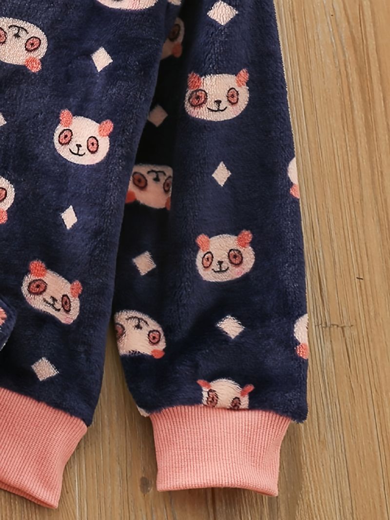 Småbørns Babypyjamas Familieoutfit Sødt Bjørneprint Med Rund Hals Og Langærmet Top Og Bukser Sæt Til Piger Børnetøj