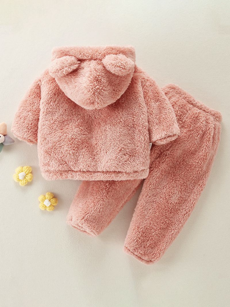 Småbørnspiger Flanell Ensfarvet Pyjamas Og Bukser