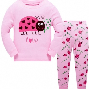 Småbørnspiger Tegneserietrykt Pyjamassæt Loungewear Hjemmetøj Langærmet Top Og Matchende Buksesæt Børnetøj