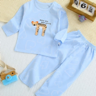 Toddler Baby Pyjamas Familie Outfit Dyr Print Rund Hals Langærmet Top & Bukser Sæt Til Piger Børnetøj