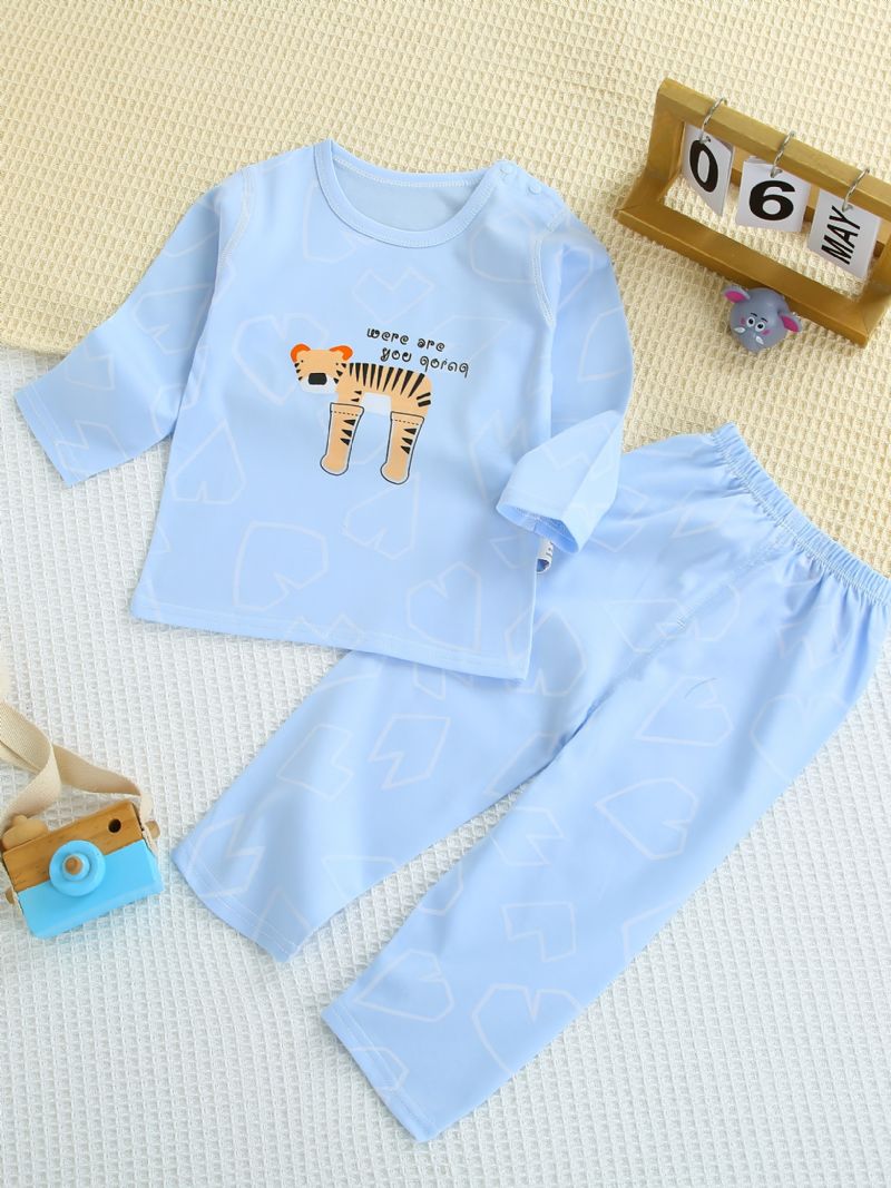 Toddler Baby Pyjamas Familie Outfit Dyr Print Rund Hals Langærmet Top & Bukser Sæt Til Piger Børnetøj