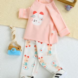 Toddler Baby Pyjamas Familie Outfit Tegnefilm Dyr Print Rundhalset Langærmet Top & Bukser Sæt Til Piger Børnetøj