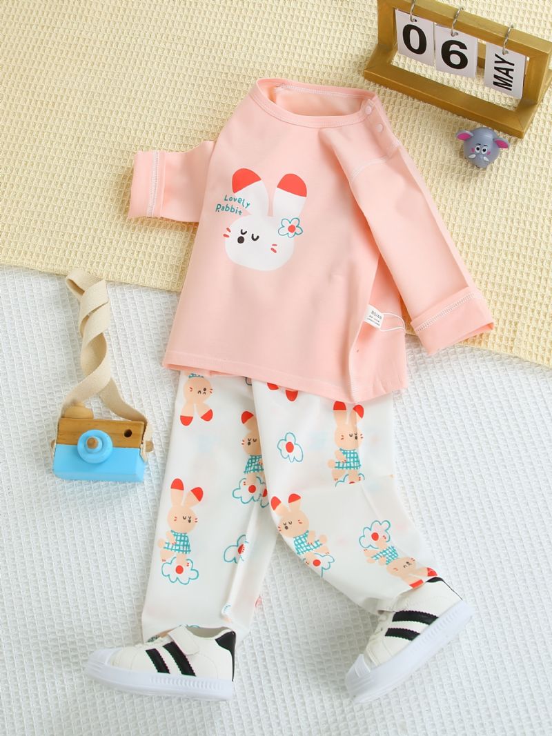 Toddler Baby Pyjamas Familie Outfit Tegnefilm Dyr Print Rundhalset Langærmet Top & Bukser Sæt Til Piger Børnetøj