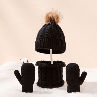 3stk Baby Beanie Hatte Tørklæde Handsker Sæt Spædbørn Småbørn Vinter Varm Strik Kasket Med Pom Poms & Vanter & Til Drenge Piger