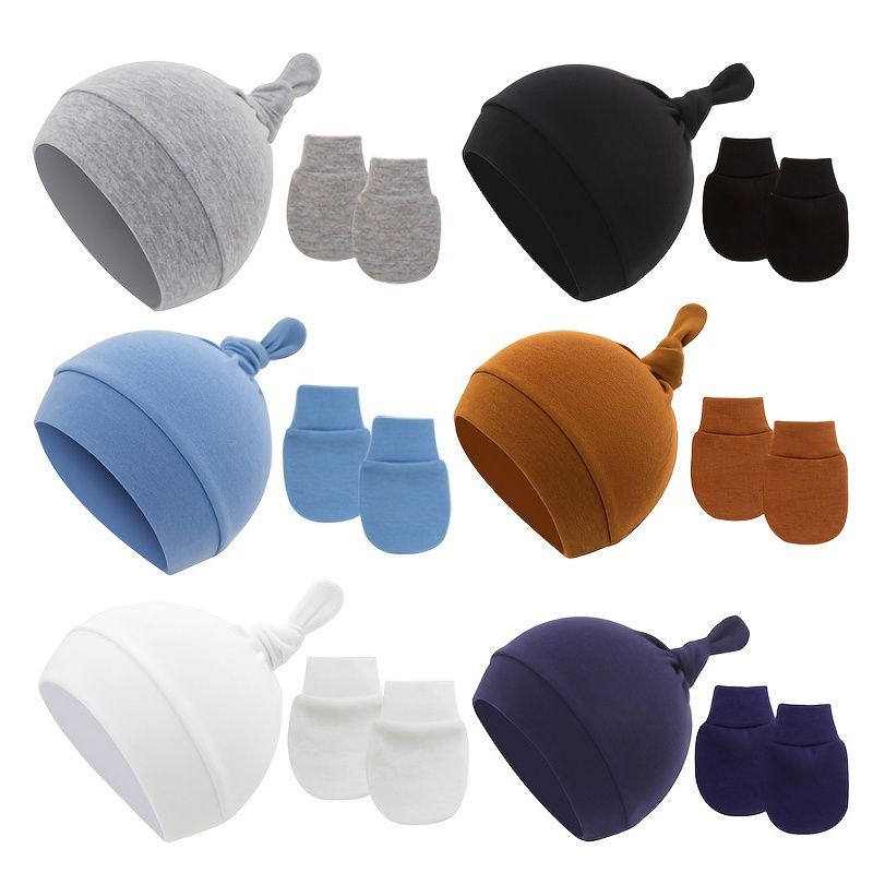 4 Stk Newborn Baby Bomuld Hatte Beanie Warm Kasket & Handsker Sæt Til Piger Drenge