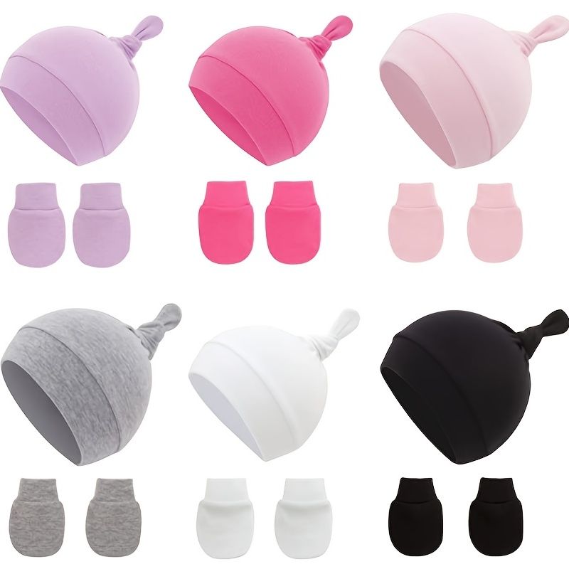 4 Stk Newborn Baby Bomuld Hatte Beanie Warm Kasket & Handsker Sæt Til Piger Drenge