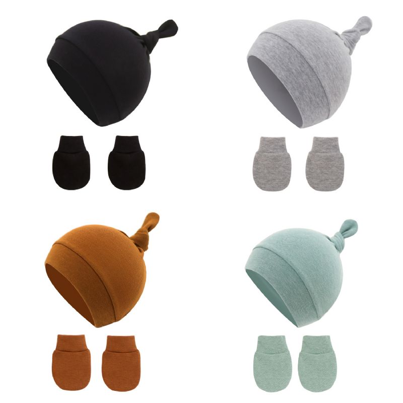 4 Stk Newborn Baby Bomuld Hatte Beanie Warm Kasket & Handsker Sæt Til Piger Drenge