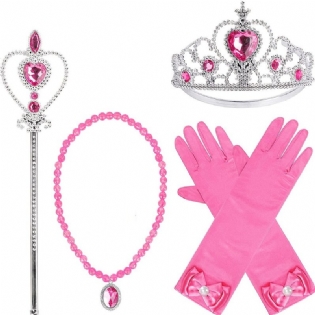 4 Stk/sæt Prinsesse Dress Up Accessories Piger Kronscepter Halskæde Handsker Sæt Børnegaver