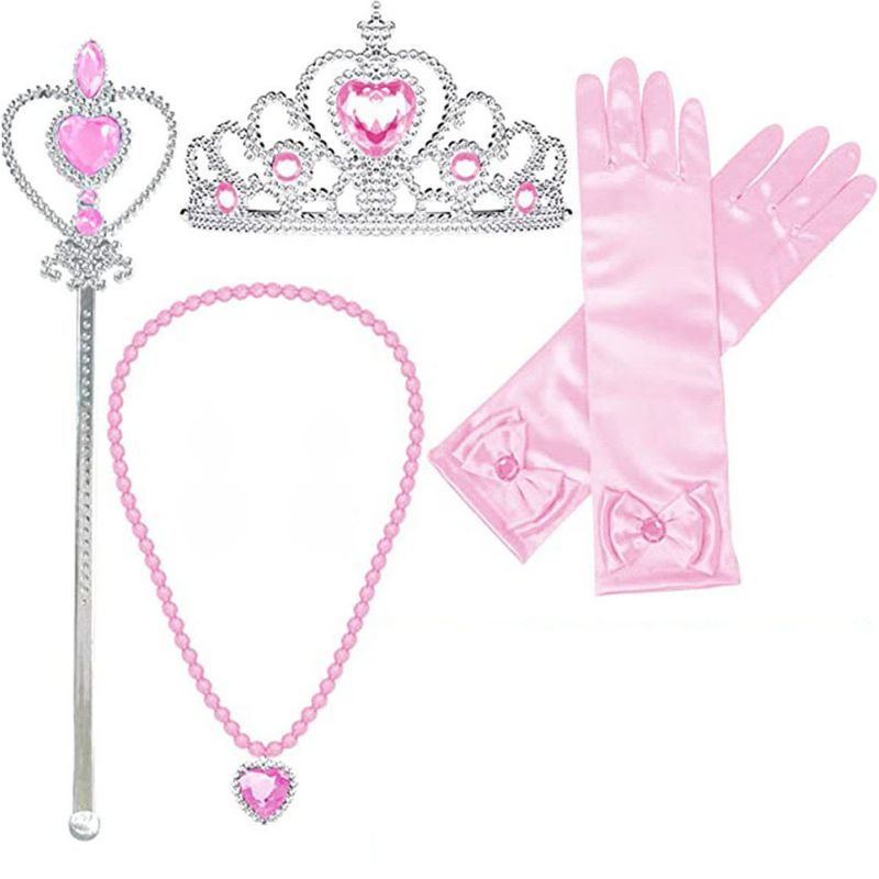 4 Stk/sæt Prinsesse Dress Up Accessories Piger Kronscepter Halskæde Handsker Sæt Børnegaver
