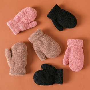 Børneforet Fleece Tykkede Varme Vanter Vinter Ensfarvede Strikkede Handsker Til Baby Drenge Piger
