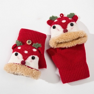 Christmas Elk Cute Cartoon Plus Velvet Varme Halvfinger Handsker Med Flip Top Til Drenge Piger Efterår Vinter