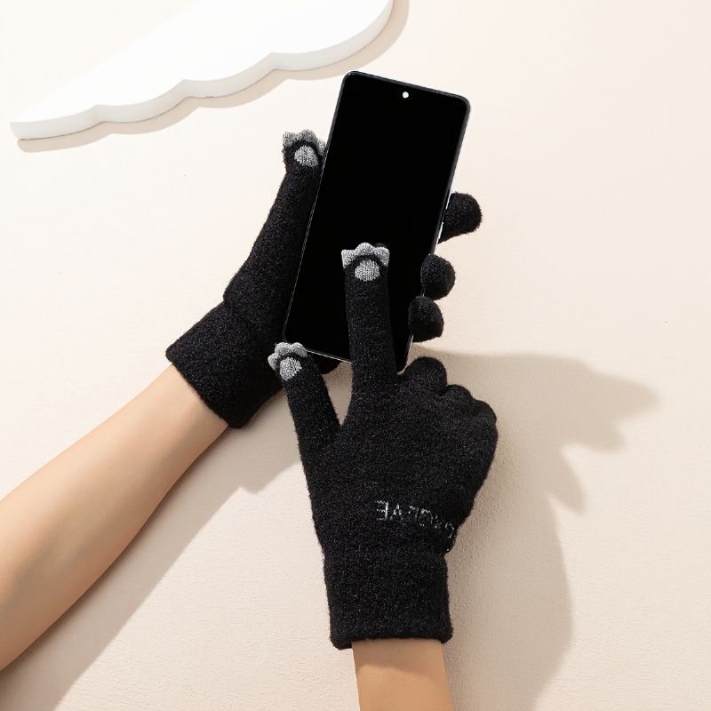 Fleece Varme Touch Screen Handsker Strik Vinter Varm Hæklet Glover Til Damer Piger Her