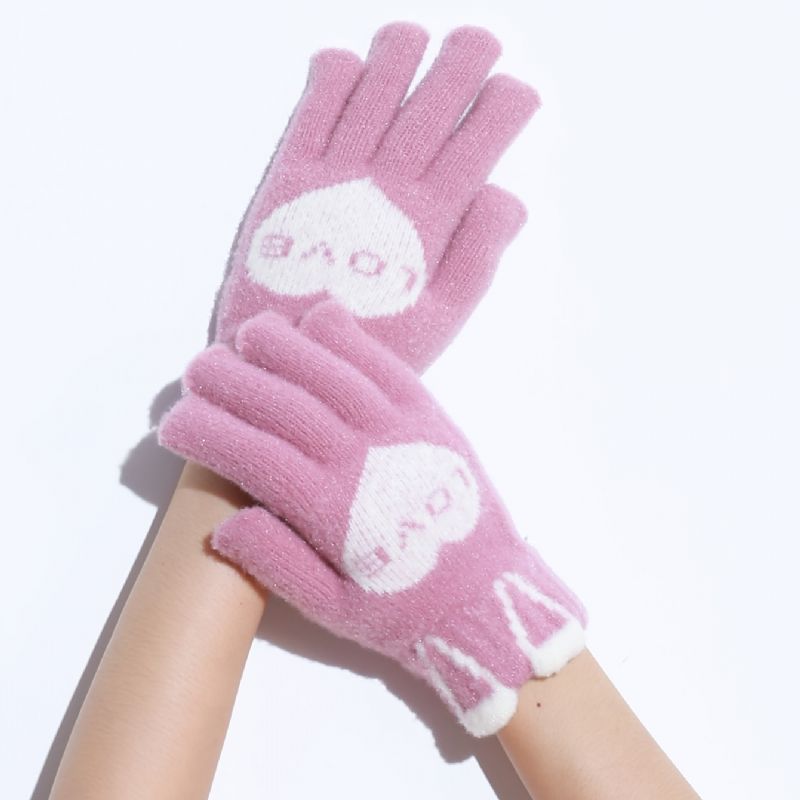 Kanin Øre Decor Strik Handsker Varme Touch Screen Pink Til Kvinder Piger