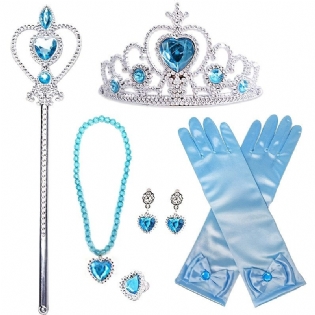 Piger Princess Dress Up Accessories Crown Scepter Halskæde Handsker Øreringe Ringsæt Børnegaver