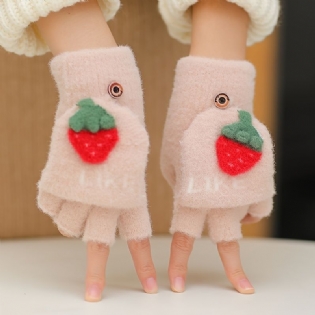 Soft Flip Top Handsker Til Børn Søde Jordbær Gulerod Grafiske Strikhandsker Varm Vinter Drenge Piger