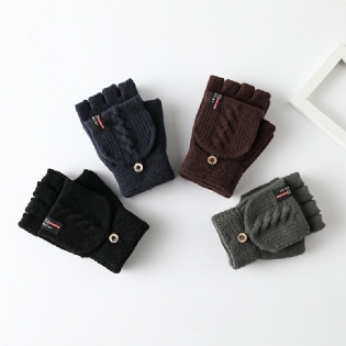 Strikkede Fingerless Flip Handsker Vinter Varme Solid Til Drenge Piger