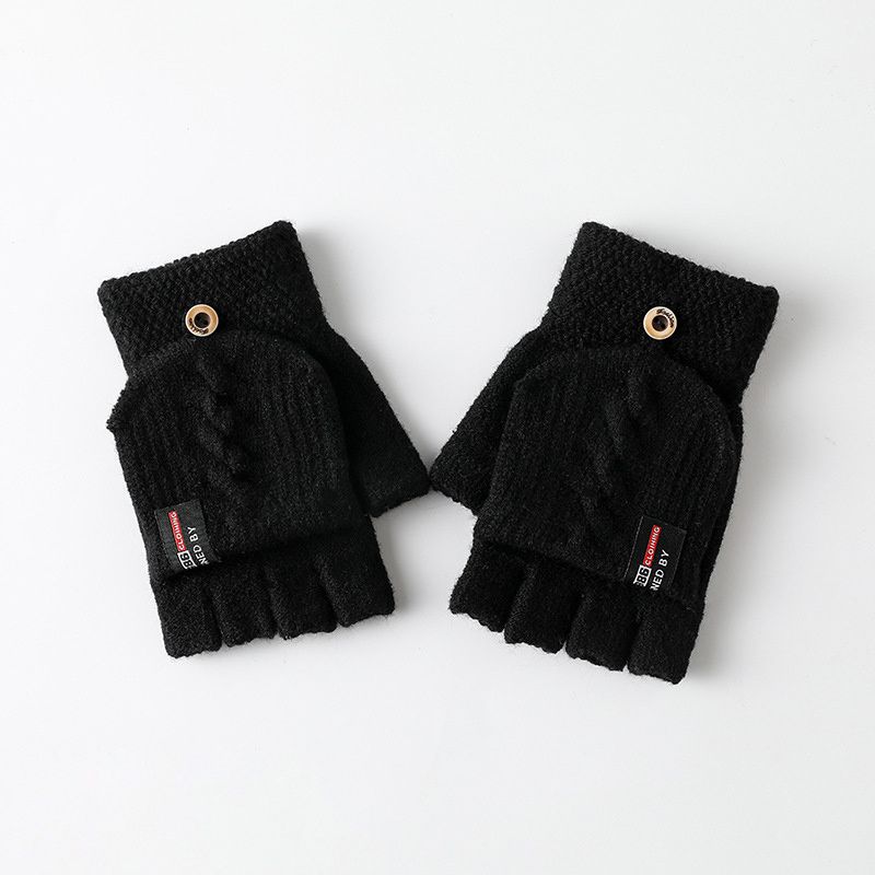 Strikkede Fingerless Flip Handsker Vinter Varme Solid Til Drenge Piger