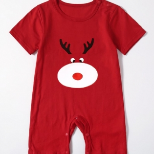 1 Stk Baby Piger Sød Tegneserie Elg Print Romper Rund Hals Jule Jumpsuit Til Fest