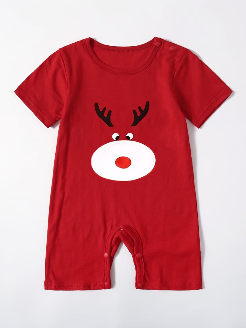 1 Stk Baby Piger Sød Tegneserie Elg Print Romper Rund Hals Jule Jumpsuit Til Fest