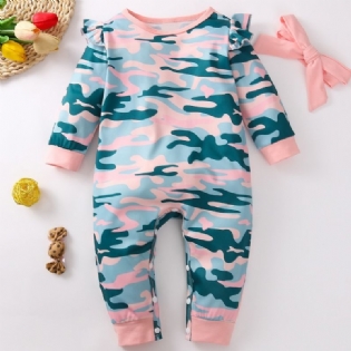 2 Stk Baby Langærmet Camo Jumpsuit Med Pandebånd