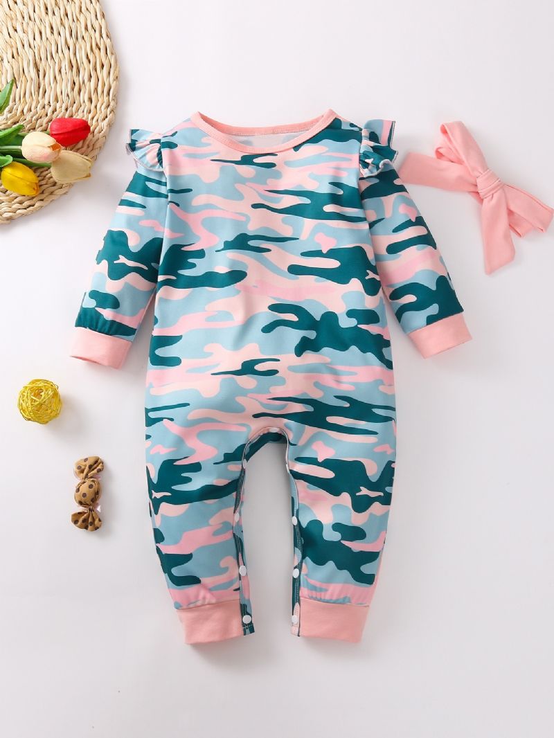 2 Stk Baby Langærmet Camo Jumpsuit Med Pandebånd