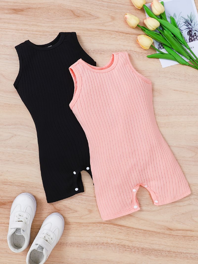 2 Stk Newborn Baby Ensfarvet Jumpsuit Sommerdragt I Bomuld