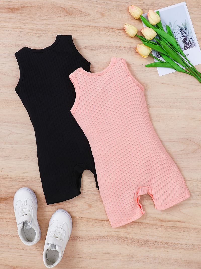 2 Stk Newborn Baby Ensfarvet Jumpsuit Sommerdragt I Bomuld