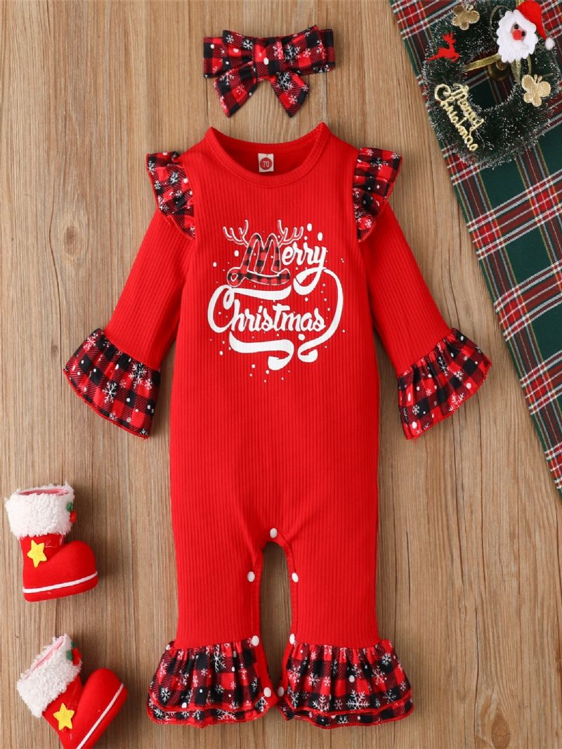 2 Stk Nyfødt Baby Pige Tøj Romper Jul Flæse Langærmet Jumpsuit Bodysuit Sød Onesie Spædbarn Outfits