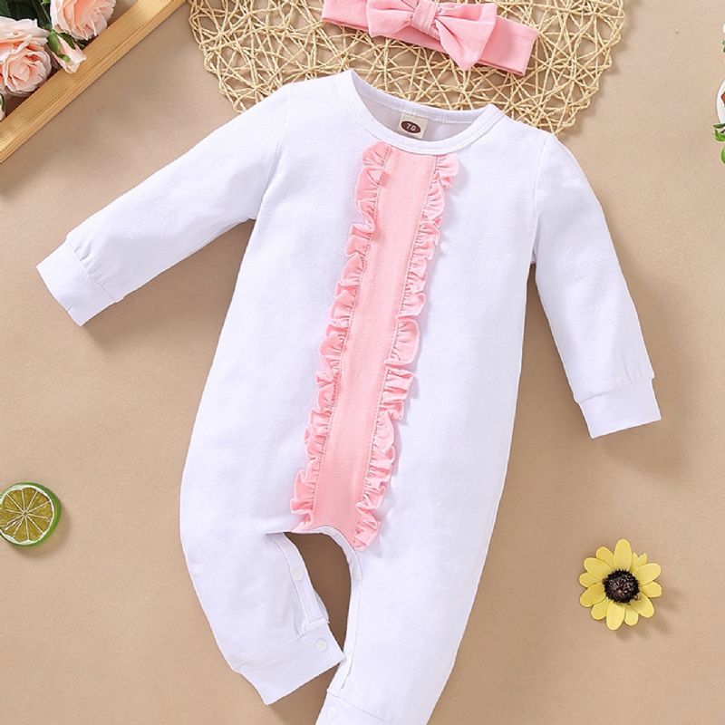 2 Stk Sød Bomuld Baby Piger Romper Jumpsuit & Pandebånd