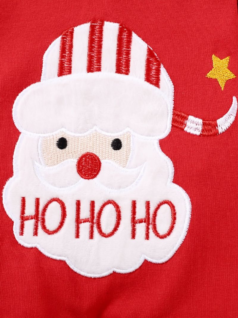 2 Stk. Toddler Baby Christmas Santa Claus Broderet Jumpsuit Romper & Hårbånd Sæt Til Piger