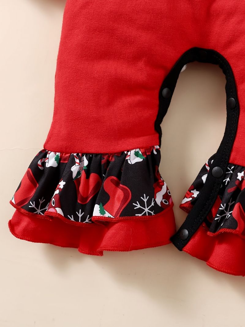 2 Stk. Toddler Baby Christmas Santa Claus Broderet Jumpsuit Romper & Hårbånd Sæt Til Piger