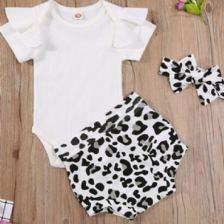 3 Stk Baby Piger Flæseærmet Onesie Outfit Jumpsuit Med Pandebånd