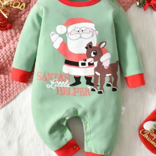 Baby Christmas Outfit Romper Santa Claus Print Langærmet Rundhals Jumpsuit Til Drenge Piger