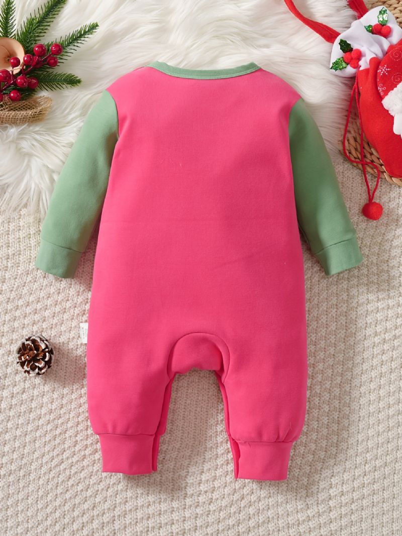 Baby Drenge Og Piger Casual Tegneserie Elg Print Romper Langærmet Termisk Jumpsuit Børnetøj Til Vinter Julefest Rød