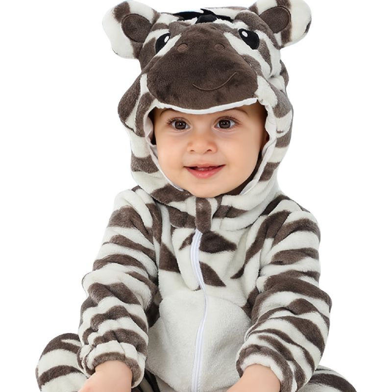 Baby Drenge Piger Flannel Pyjamas Med Hætte Sødt Dyr Blødt Varm Lynlås Jumpsuit Vinter