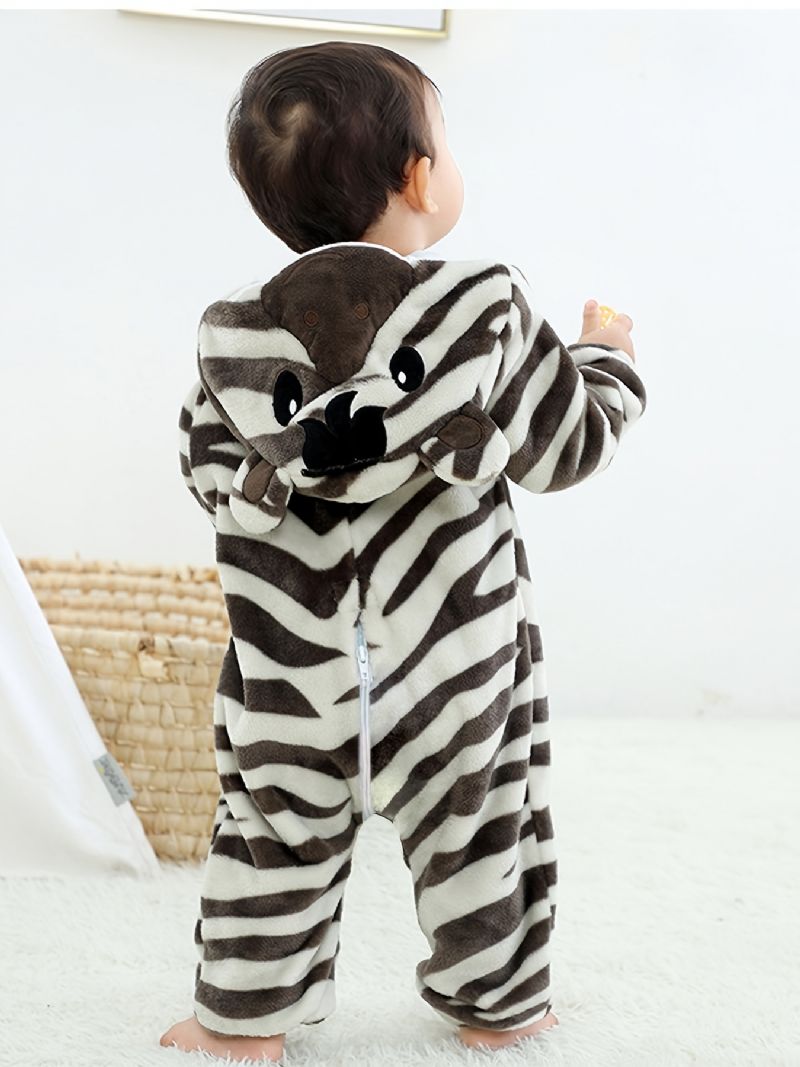 Baby Drenge Piger Flannel Pyjamas Med Hætte Sødt Dyr Blødt Varm Lynlås Jumpsuit Vinter