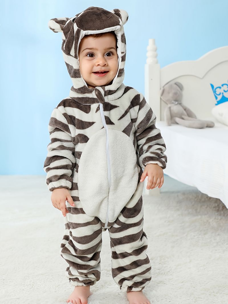Baby Drenge Piger Flannel Pyjamas Med Hætte Sødt Dyr Blødt Varm Lynlås Jumpsuit Vinter