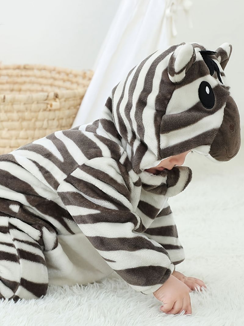 Baby Drenge Piger Flannel Pyjamas Med Hætte Sødt Dyr Blødt Varm Lynlås Jumpsuit Vinter