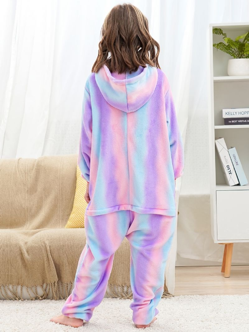 Baby Drenge Piger Hætte Flannel Pyjamas Bindefarve Blød Varm Lynlås Jumpsuit Børnetøj Vinter