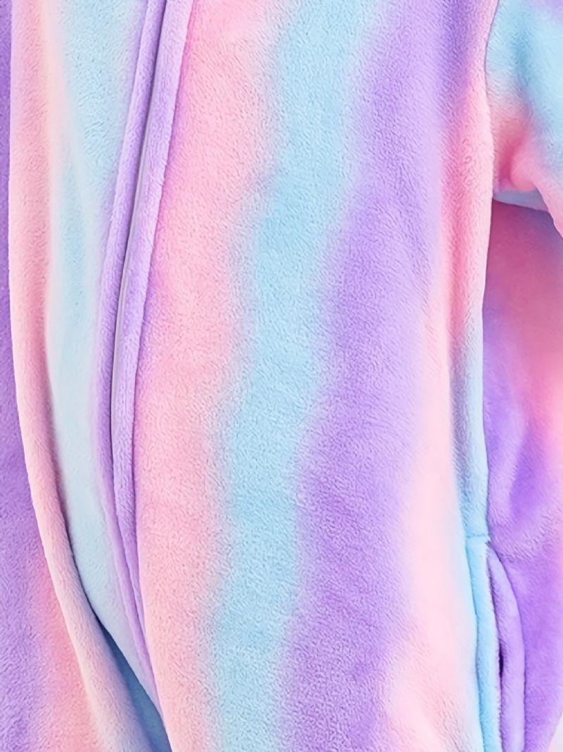 Baby Drenge Piger Hætte Flannel Pyjamas Bindefarve Blød Varm Lynlås Jumpsuit Børnetøj Vinter
