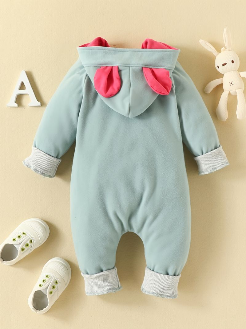 Baby Drenge Piger Sød Hættedragt Med Tegnefilm Kanin Print Lynlås Jumpsuit Til Vinter