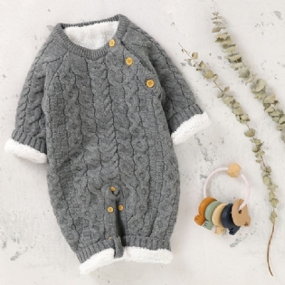 Baby Fleece One Piece Strikket Sweater Langærmet Termisk Jumpsuit Til Vinter Babytøj