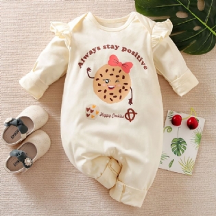 Baby Jumpsuit Cartoon Cookie Bomuld Rundhals Langærmet