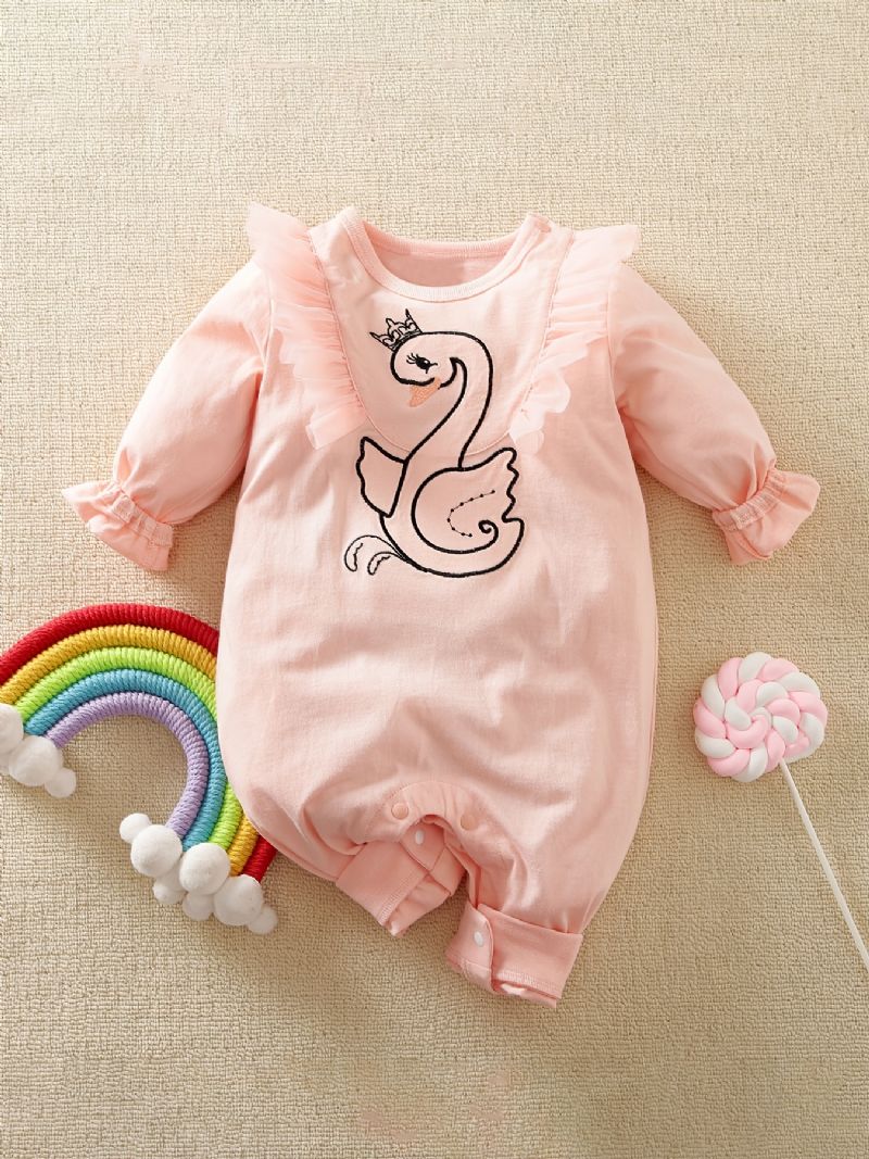 Baby Langærmet Sød Svanemønster Romper Jumpsuit Babytøj